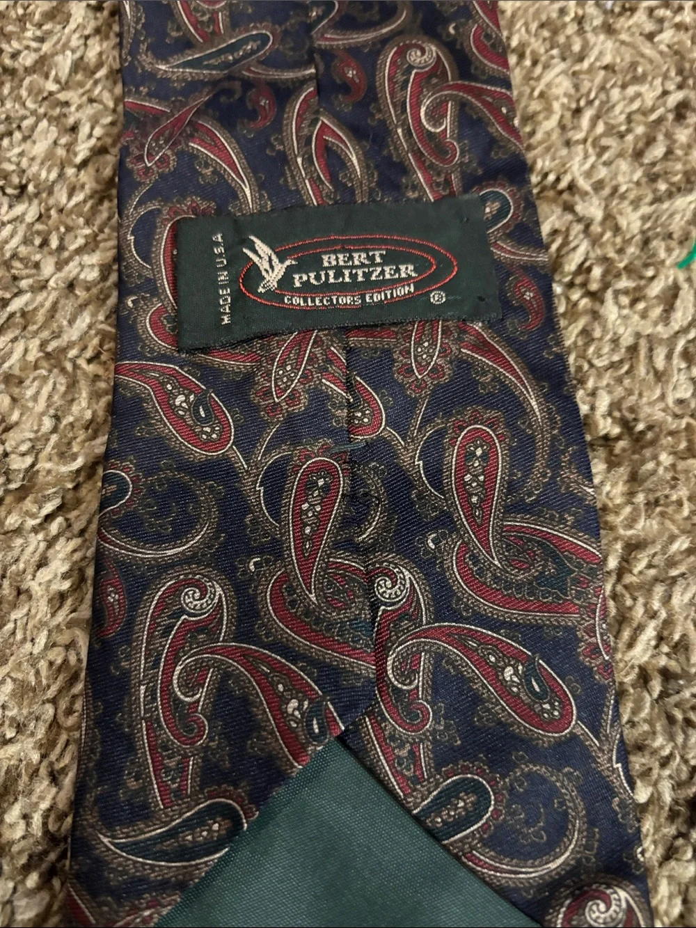 Men's Navy Paisley Tie with Red Accents